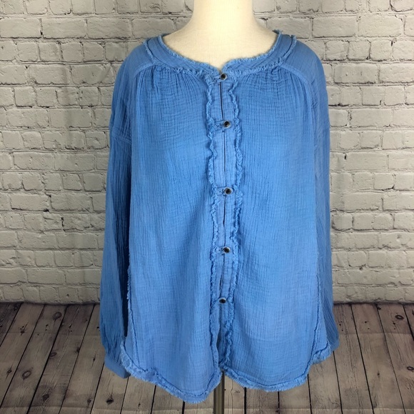 Free people Carolina blue button down M - Picture 2 of 8